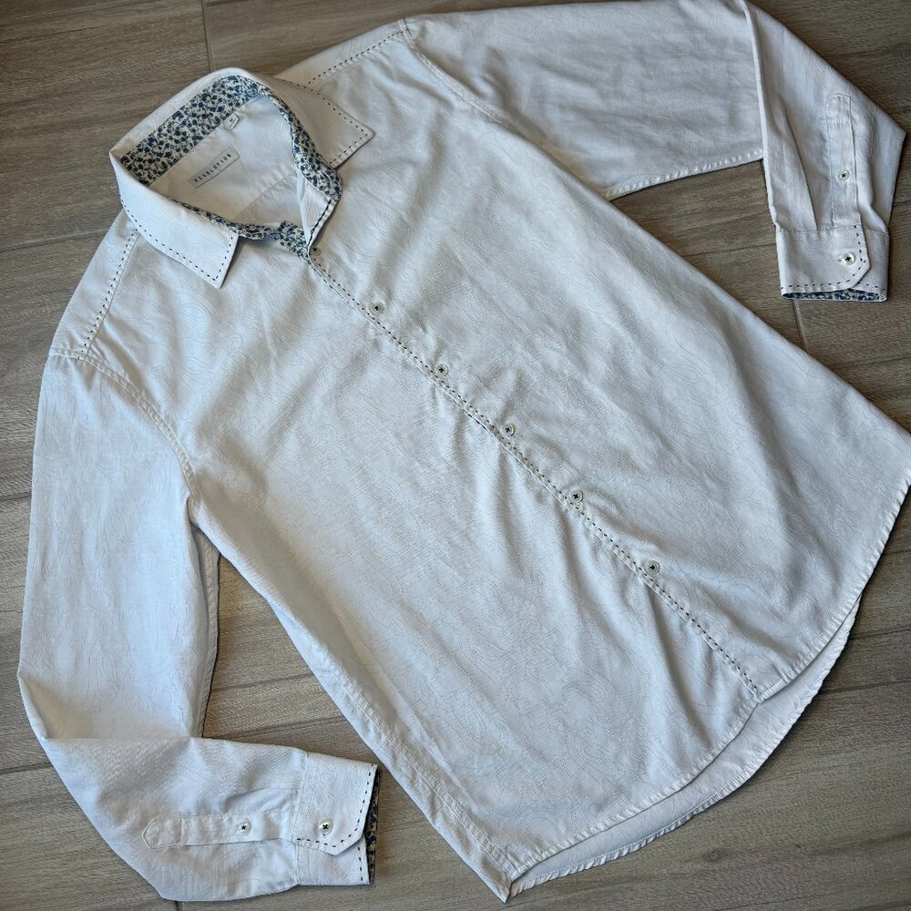 Resolution Men's White Textured Button Down Shirt - Size Medium